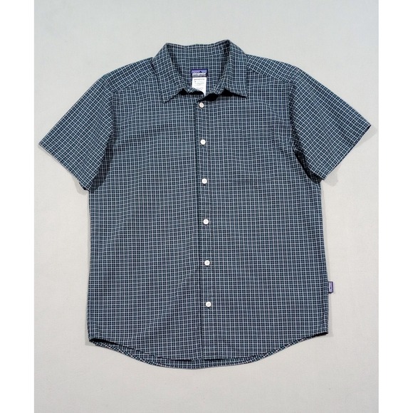 Patagonia Plaid Shirt Men's Medium Green Blue Organic Cotton Blend Button Up - Picture 2 of 7